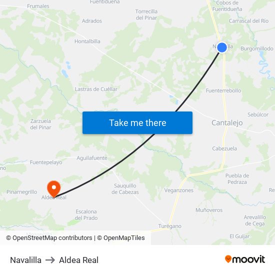 Navalilla to Aldea Real map