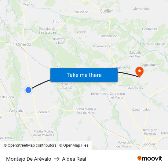 Montejo De Arévalo to Aldea Real map