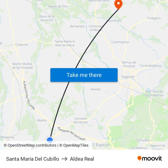 Santa María Del Cubillo to Aldea Real map