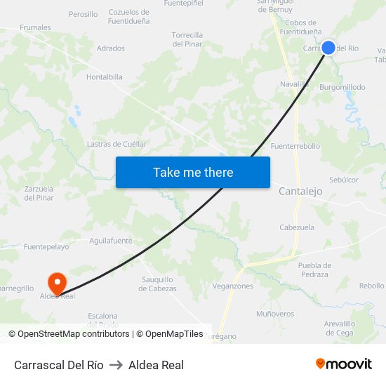 Carrascal Del Río to Aldea Real map