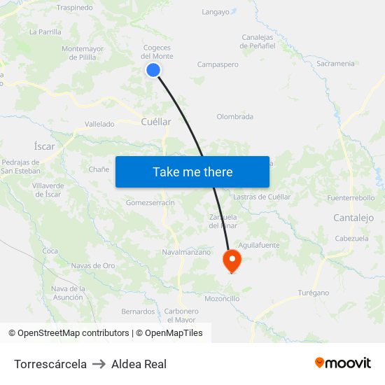 Torrescárcela to Aldea Real map