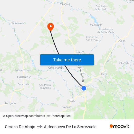 Cerezo De Abajo to Aldeanueva De La Serrezuela map