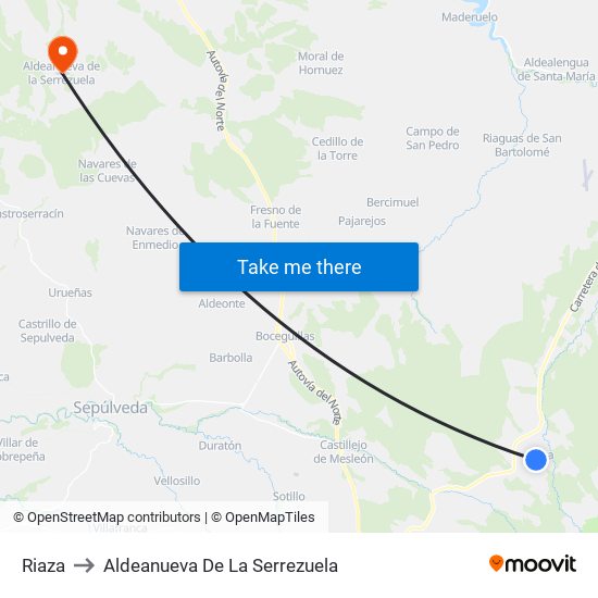 Riaza to Aldeanueva De La Serrezuela map