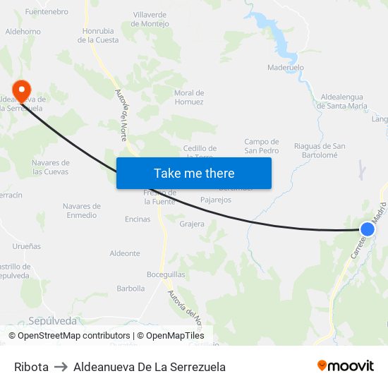 Ribota to Aldeanueva De La Serrezuela map