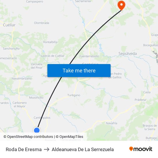 Roda De Eresma to Aldeanueva De La Serrezuela map