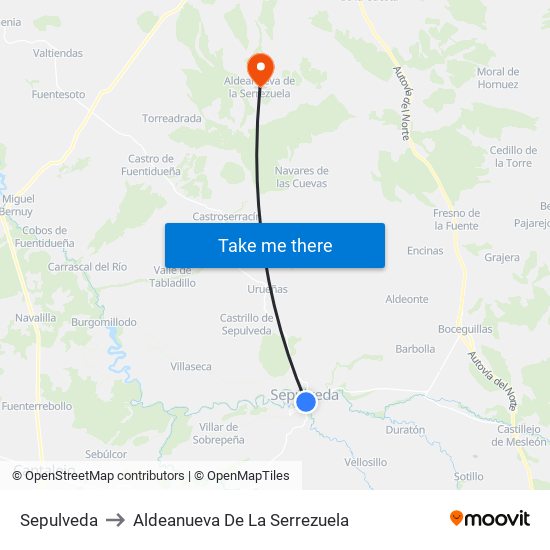 Sepulveda to Aldeanueva De La Serrezuela map