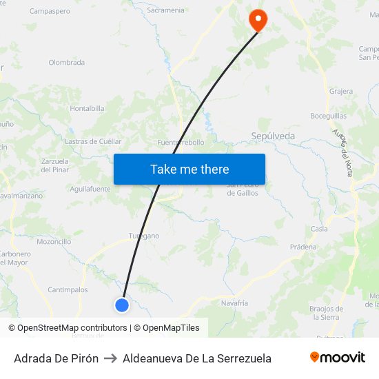 Adrada De Pirón to Aldeanueva De La Serrezuela map