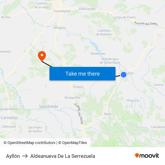 Ayllón to Aldeanueva De La Serrezuela map