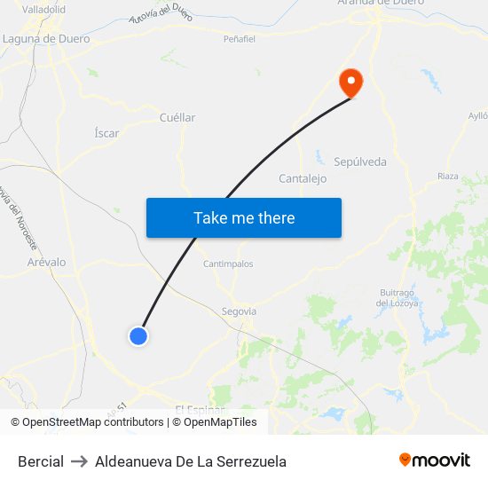 Bercial to Aldeanueva De La Serrezuela map
