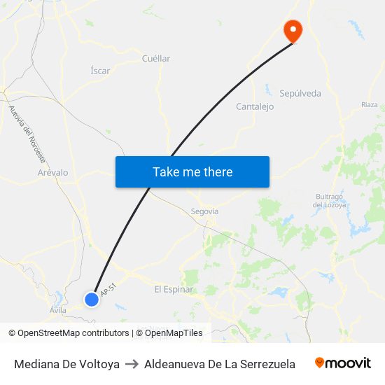 Mediana De Voltoya to Aldeanueva De La Serrezuela map