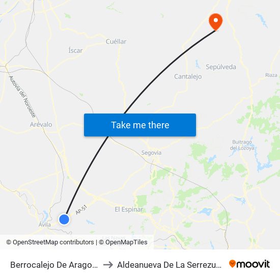 Berrocalejo De Aragona to Aldeanueva De La Serrezuela map