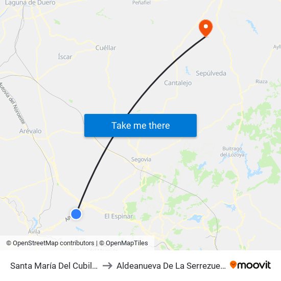Santa María Del Cubillo to Aldeanueva De La Serrezuela map