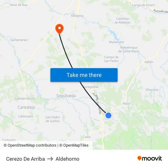 Cerezo De Arriba to Aldehorno map