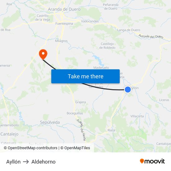 Ayllón to Aldehorno map