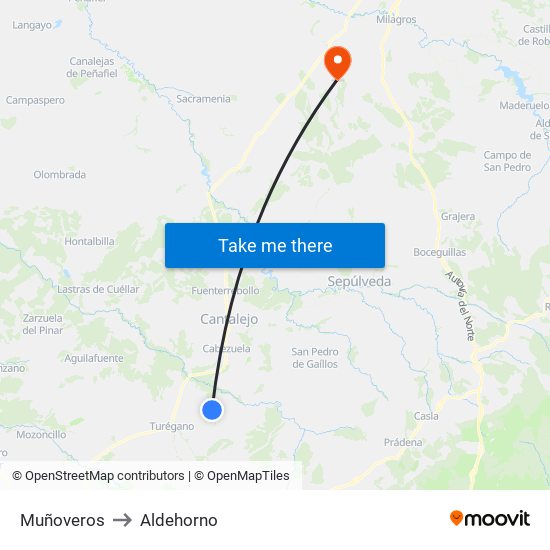 Muñoveros to Aldehorno map