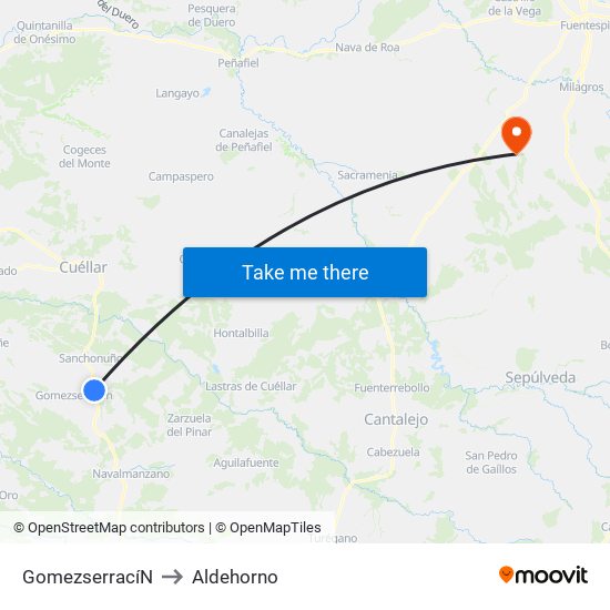 Gomezserrací­N to Aldehorno map
