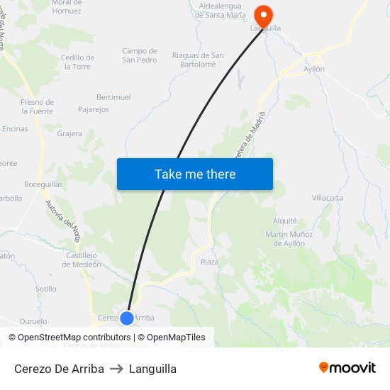 Cerezo De Arriba to Languilla map