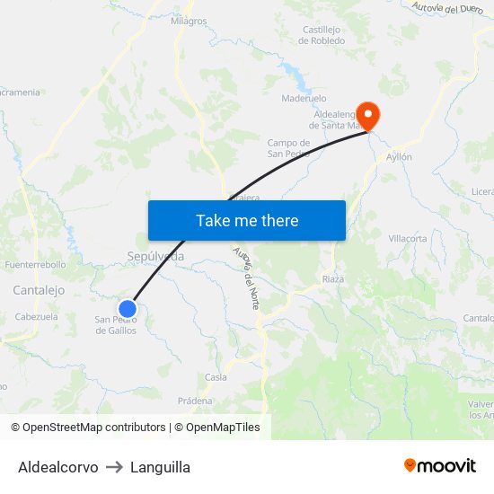 Aldealcorvo to Languilla map