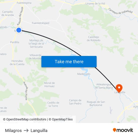 Milagros to Languilla map