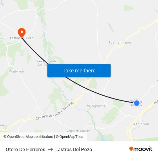 Otero De Herreros to Lastras Del Pozo map