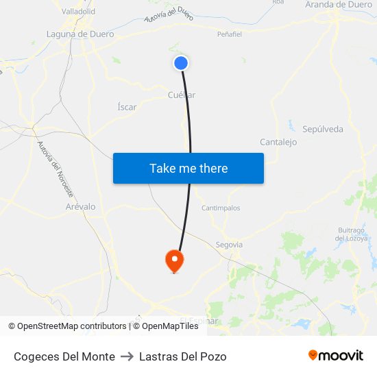 Cogeces Del Monte to Lastras Del Pozo map