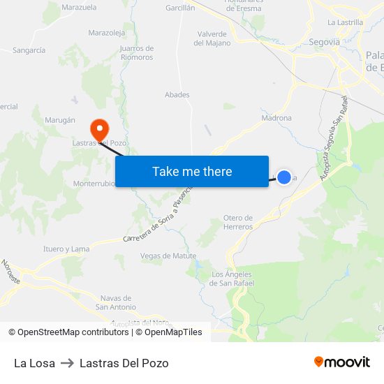 La Losa to Lastras Del Pozo map