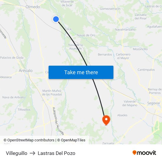Villeguillo to Lastras Del Pozo map
