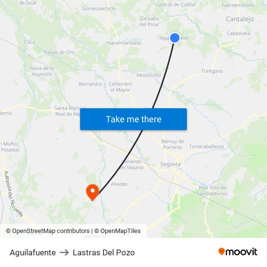 Aguilafuente to Lastras Del Pozo map