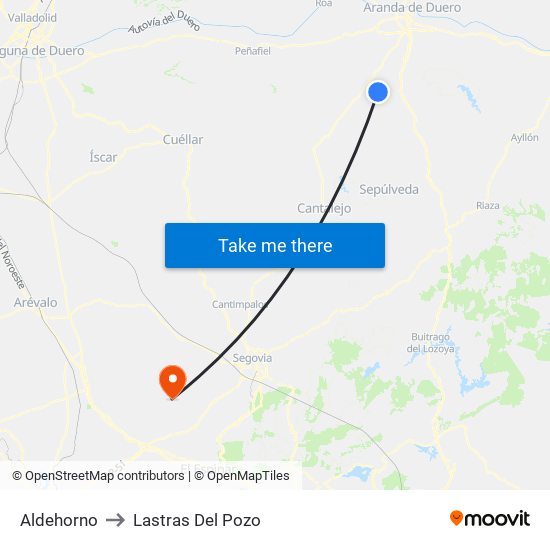 Aldehorno to Lastras Del Pozo map