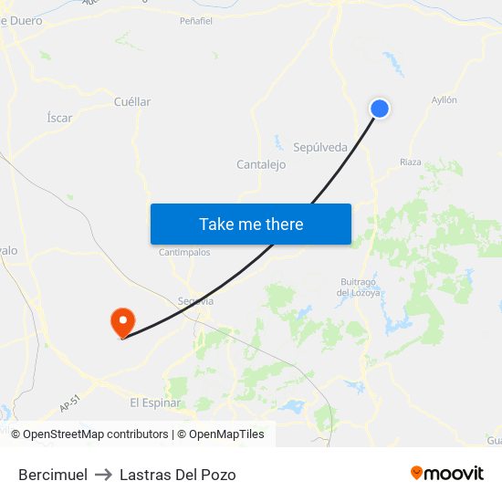 Bercimuel to Lastras Del Pozo map