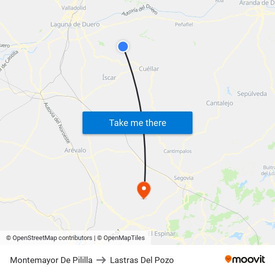 Montemayor De Pililla to Lastras Del Pozo map