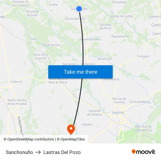 Sanchonuño to Lastras Del Pozo map