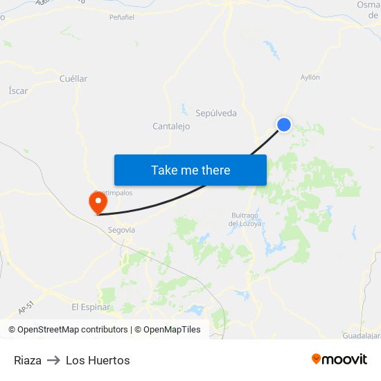 Riaza to Los Huertos map