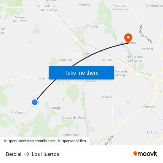Bercial to Los Huertos map