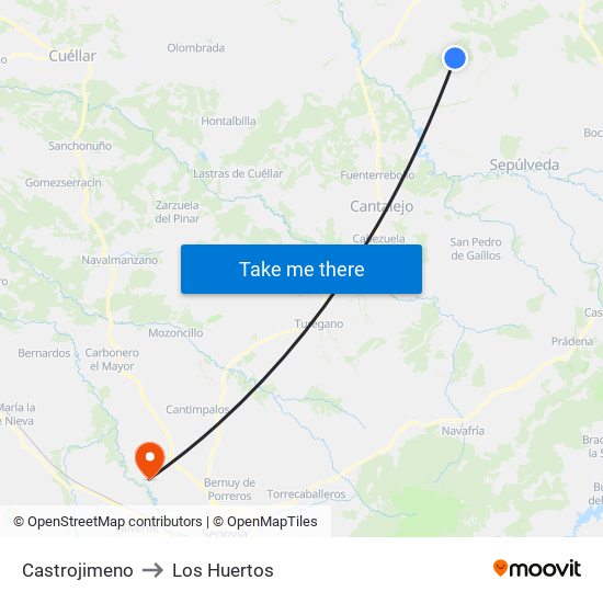 Castrojimeno to Los Huertos map