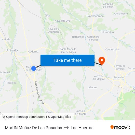 Martí­N Muñoz De Las Posadas to Los Huertos map