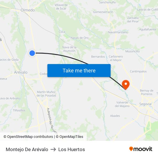 Montejo De Arévalo to Los Huertos map