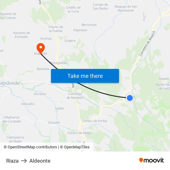 Riaza to Aldeonte map