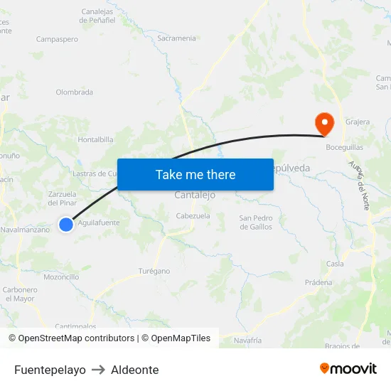 Fuentepelayo to Aldeonte map