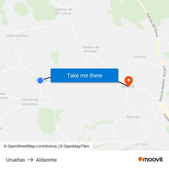 Urueñas to Aldeonte map