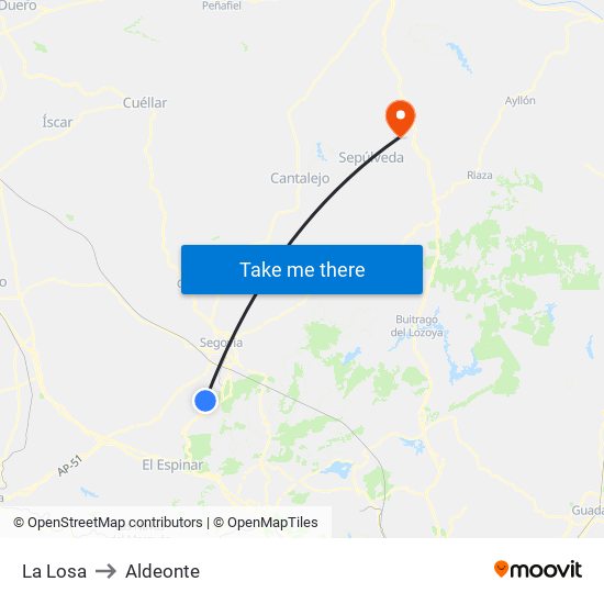 La Losa to Aldeonte map