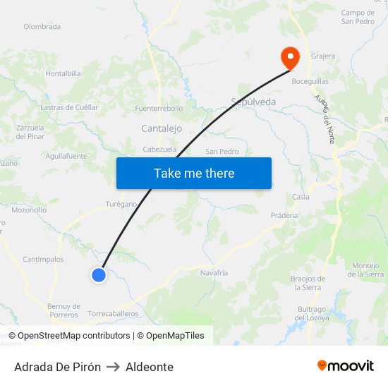 Adrada De Pirón to Aldeonte map
