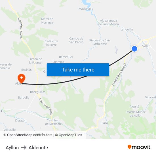 Ayllón to Aldeonte map
