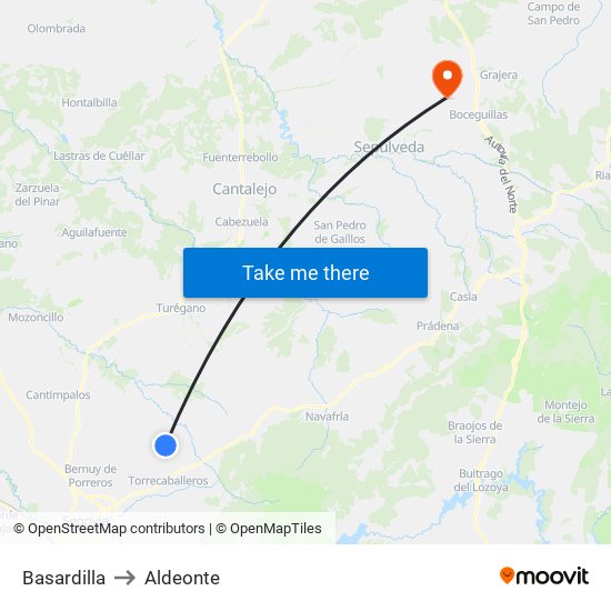 Basardilla to Aldeonte map