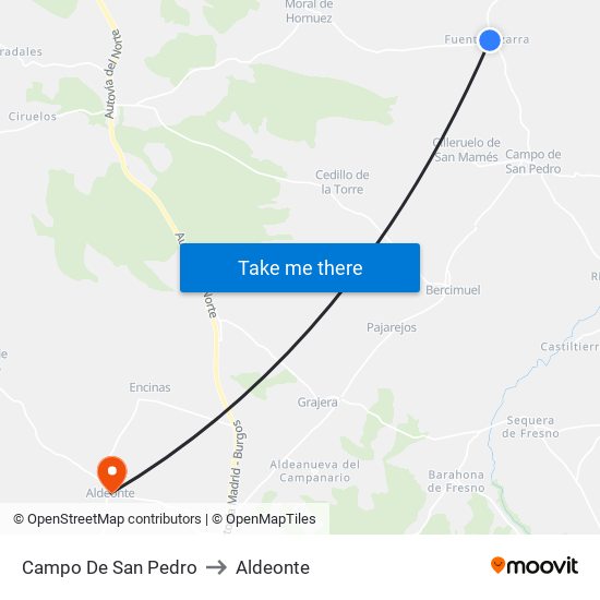 Campo De San Pedro to Aldeonte map