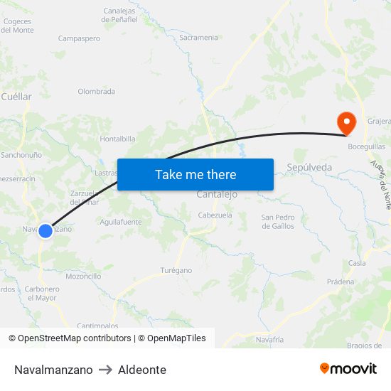 Navalmanzano to Aldeonte map