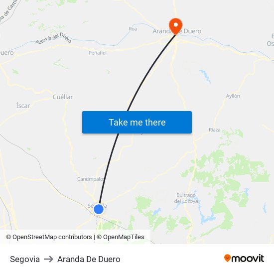 Segovia to Aranda De Duero map
