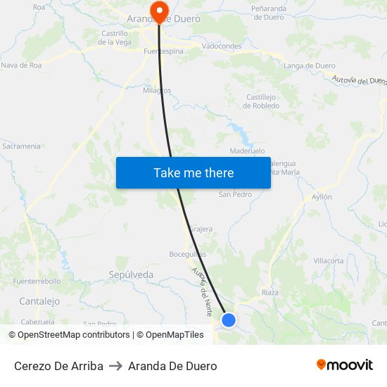 Cerezo De Arriba to Aranda De Duero map