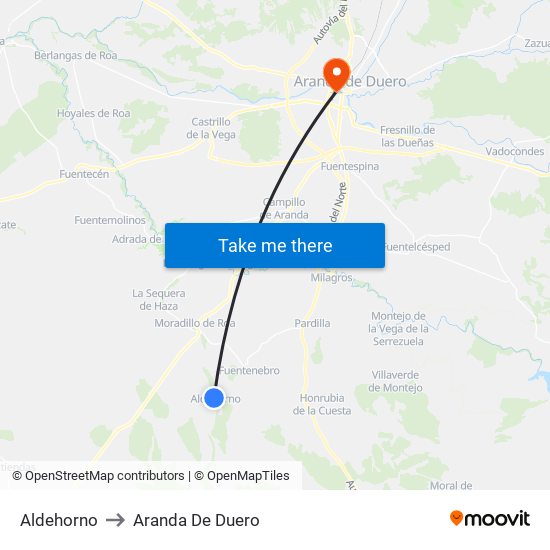 Aldehorno to Aranda De Duero map
