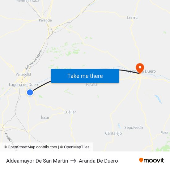 Aldeamayor De San Martín to Aranda De Duero map